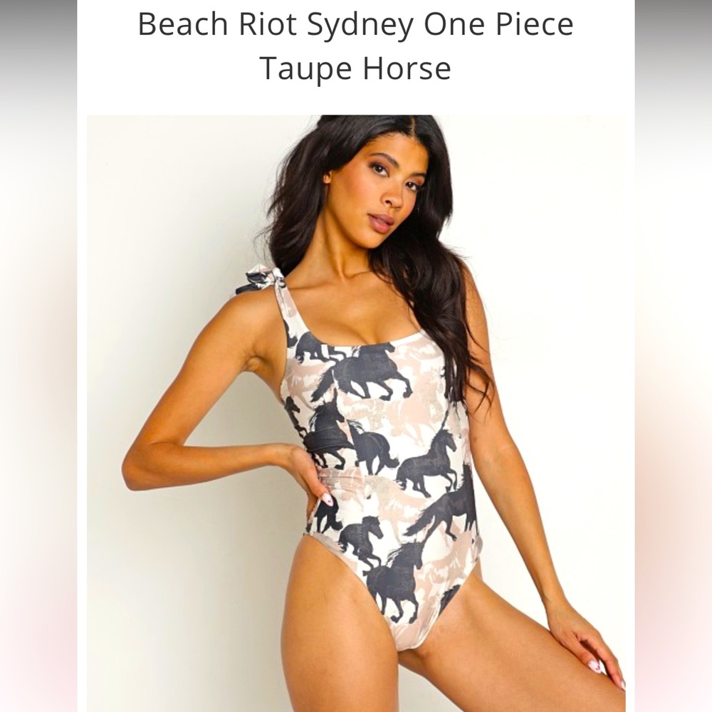Beach Riot 💞💯 Sydney Taupe Horses Shoulder Tie Swim Suit Size Small NWOT - Picture 2 of 14